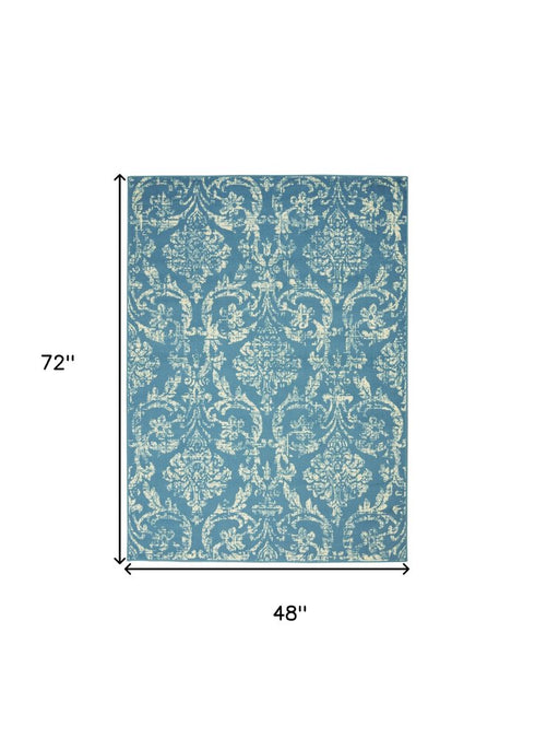 2' X 4' Blue Damask Power Loom Area Rug
